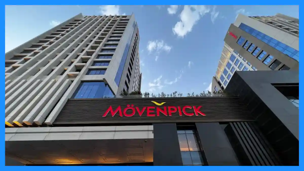 Mövenpick Hotel & Residences Riyadh exterior tower view at dusk with KAFD skyline